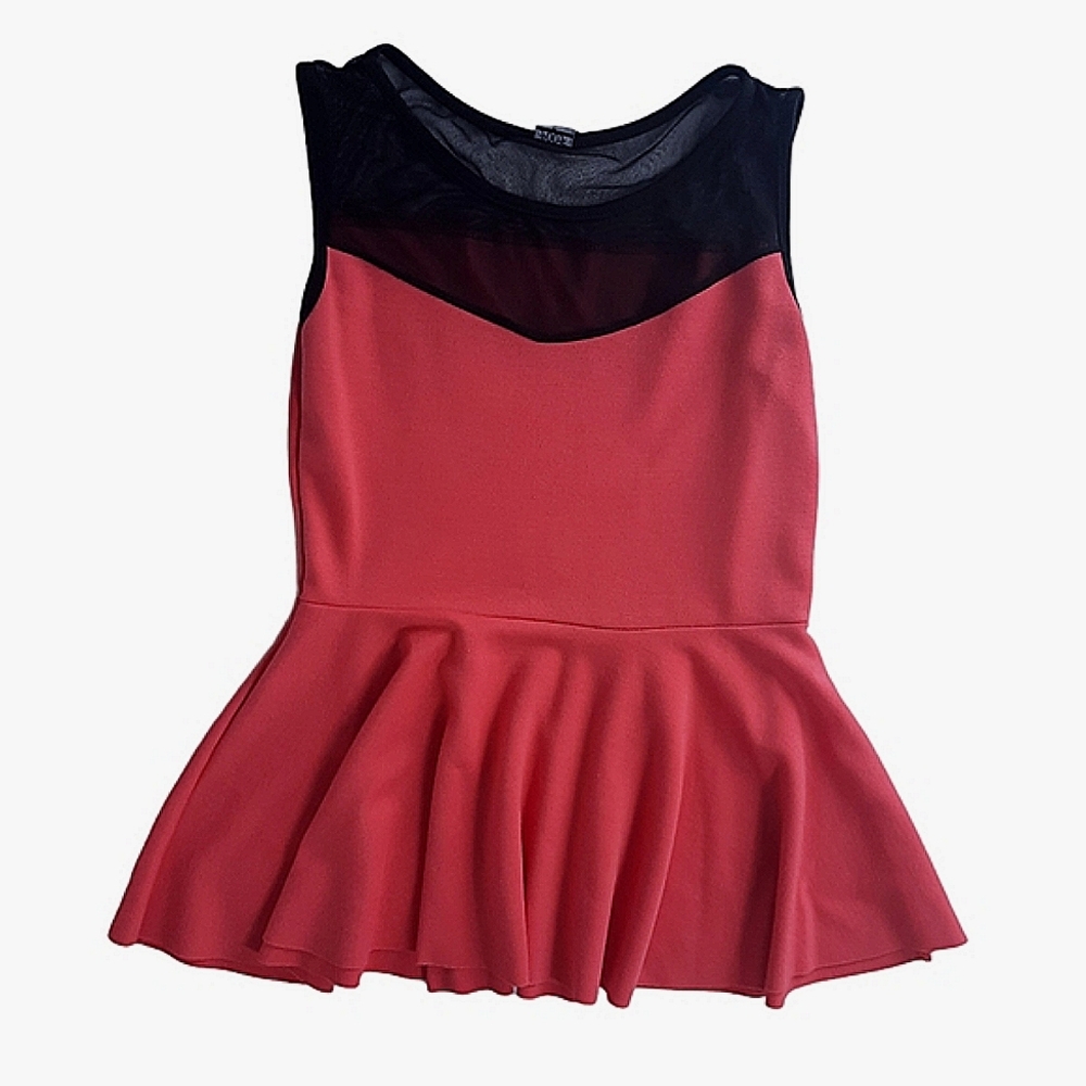 Women's Two Toned Ruffle Trim Mesh Blouse